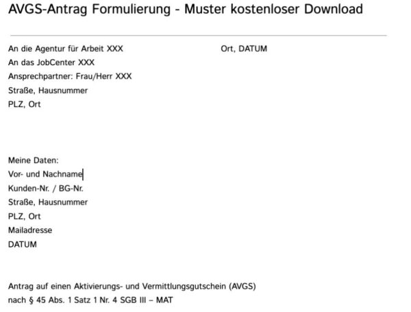 AVGS-Antrag Formulierung - Muster kostenloser Download